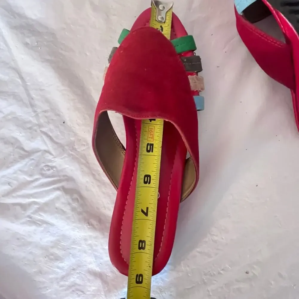 Pansy Red Suede Slides Sandals - Made in Japan - Size: M